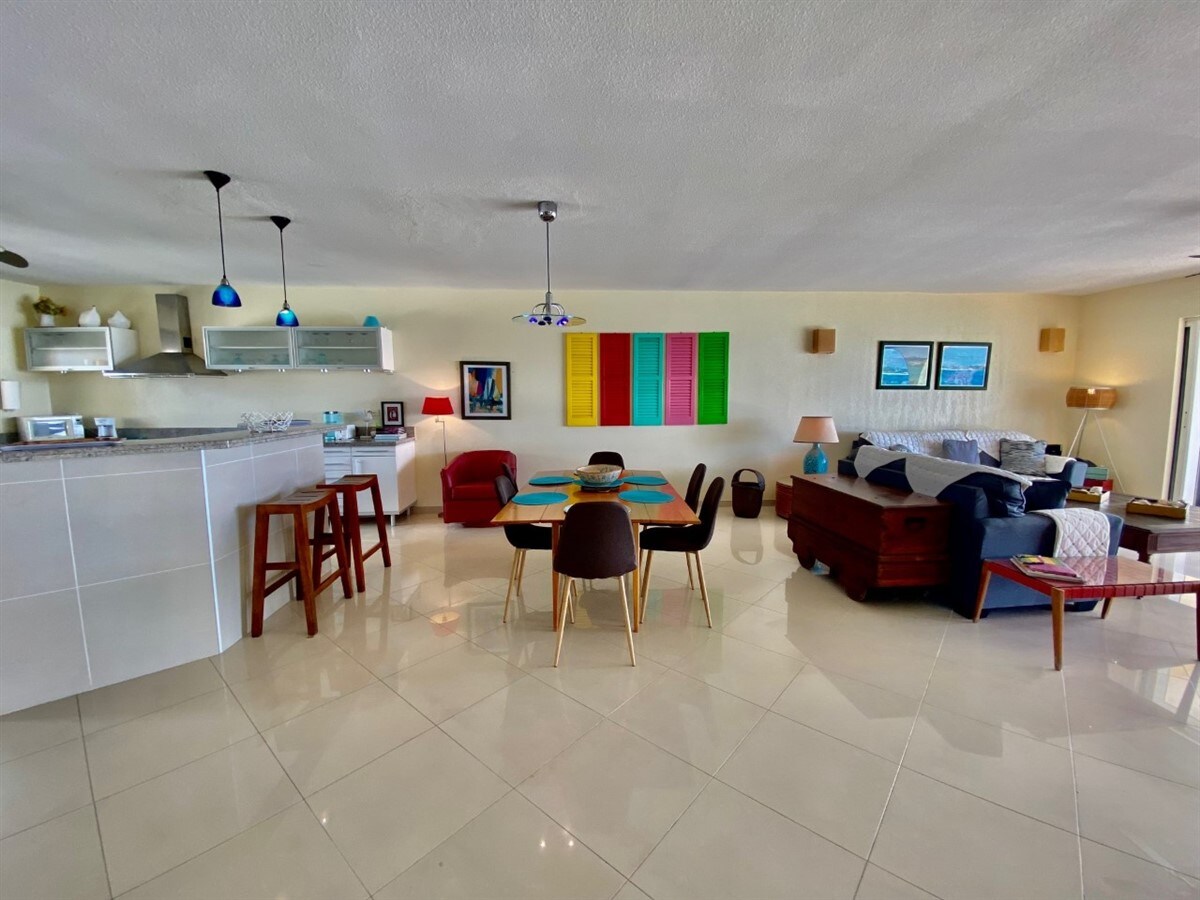 Open Floor Living Room with Kitchen and Dining