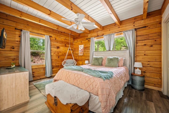 Luxurious new memory foam mattresses, super comfy bedding, hanging chair to sit and read...Your haven to relax and recharge!