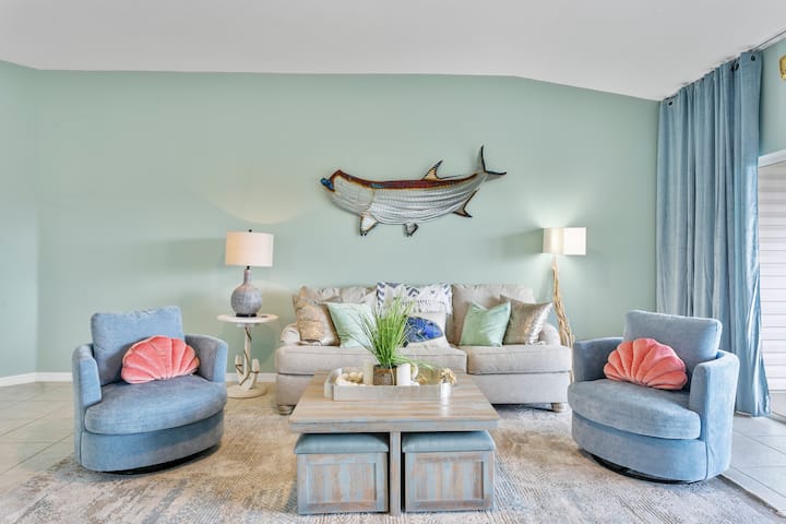 Enjoy comfortable chairs and couch, pull out the sleeper sofa for that snoring family member!