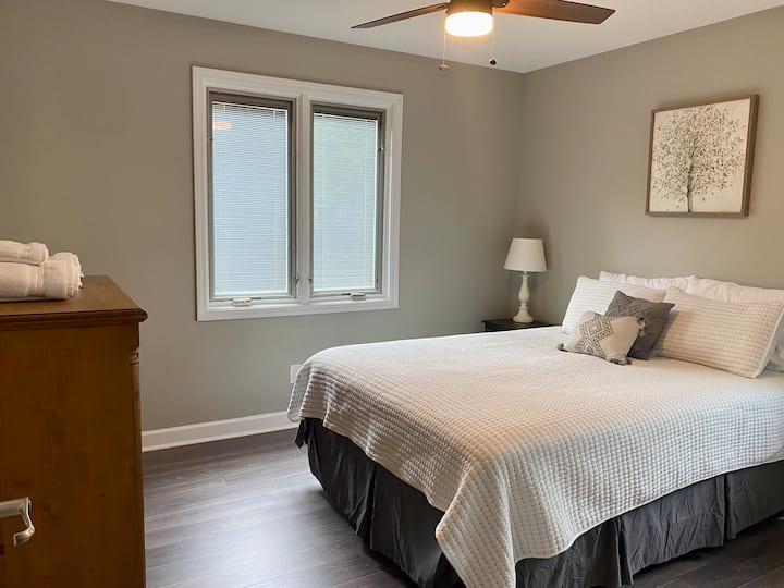 Full sized bed in bedroom #2 (on main level) with room for pack-n-play or aerobed