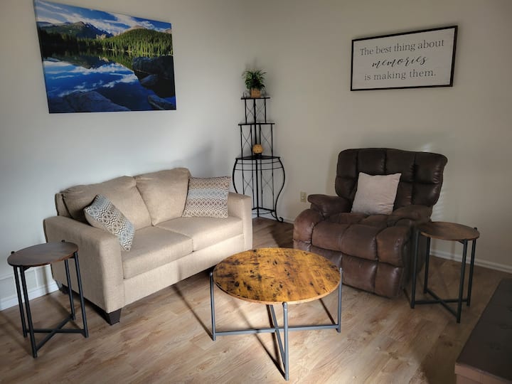 חדר קדמי עם כיסא כורסת עור וספה נפתחת (תאום). 