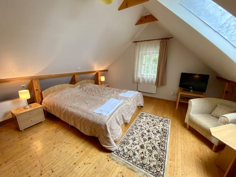 In the part of the old town of Trakai among the lakes with parking