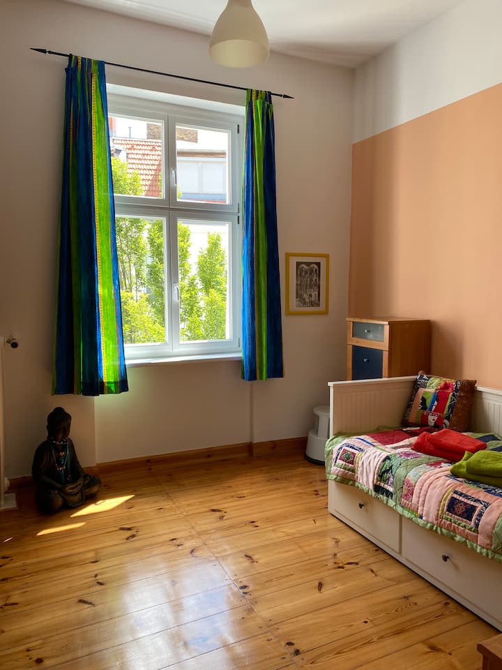 Dormitorio pequeño con cama extraíble