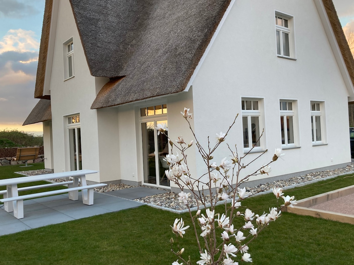 modern thatched cottage for many guests