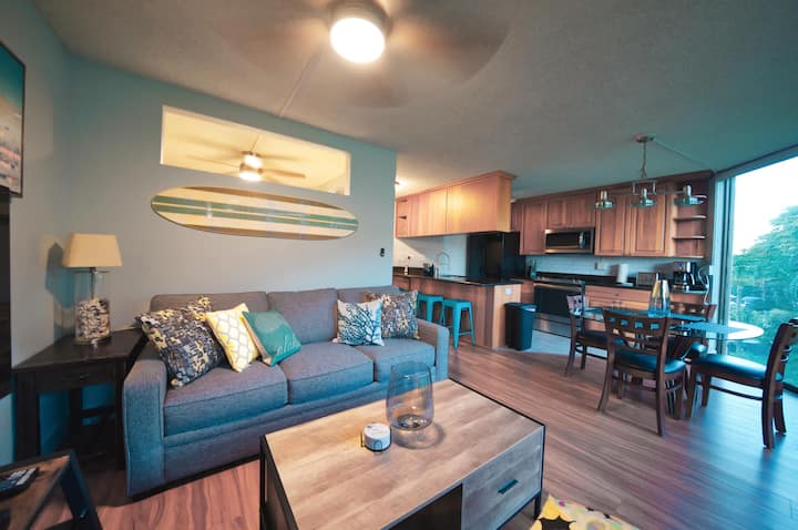 Woonkamer met uitschuifbare queensize slaapbank