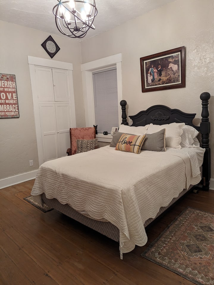 Bedroom #3 has a double bed, a double air mattress, and an ottoman that makes into a single bed. The air mattress and ottoman can be used elsewhere if needed.