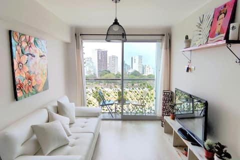 Bright apt with pool and sea view