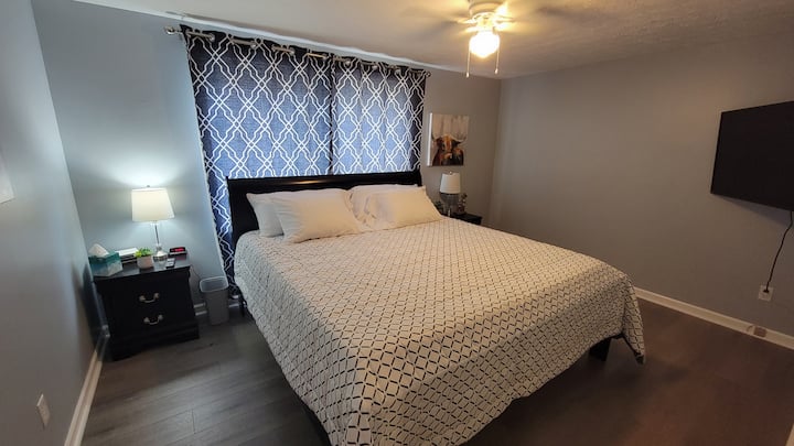 Ce chambre king size dispose d'une télévision à écran plat et de nombreux rangements pour vos effets personnels.
