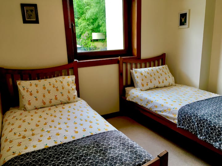 Dhomë dyshe me krevate të rehatshëm dhe hapësirë të pajisur për gardërobë