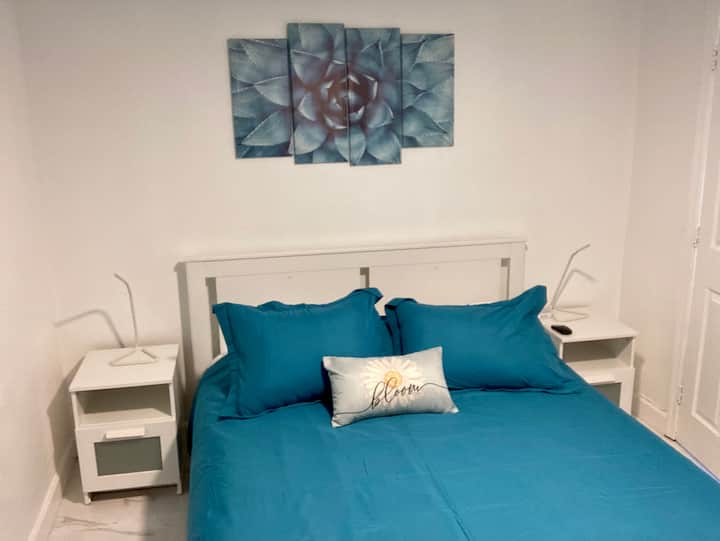 Queen bed and 50” smart tv