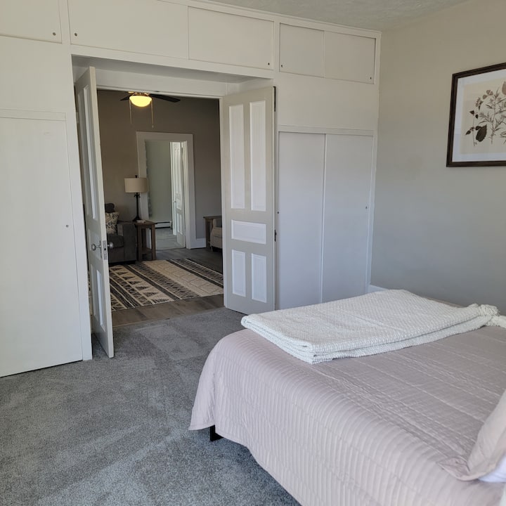 Parlour bedroom view to living room, ample built in closet space