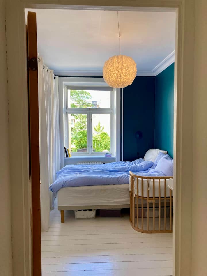 La cuna de la foto  ha sido sustituida por una cama para niños pequeños (medidas: 120x70 cm).