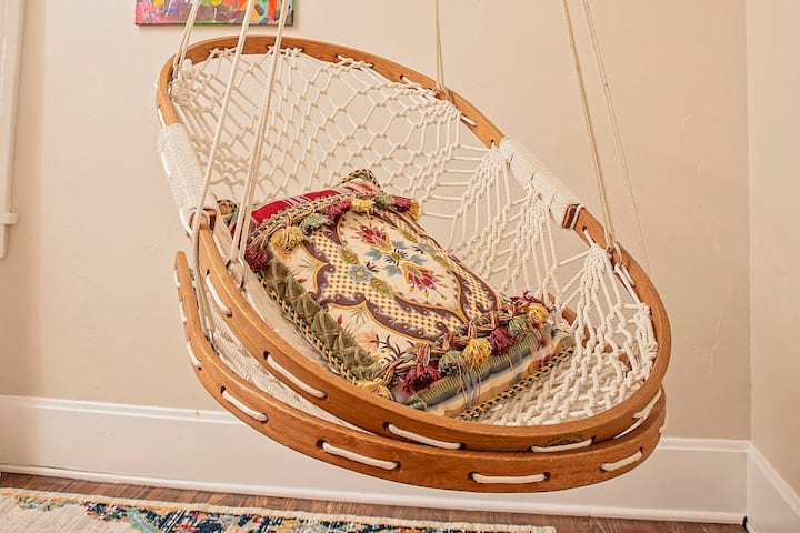 The Hammock Swing can be found in the Boho Bedroom on the main floor and is a popular amenity enjoyed by many.