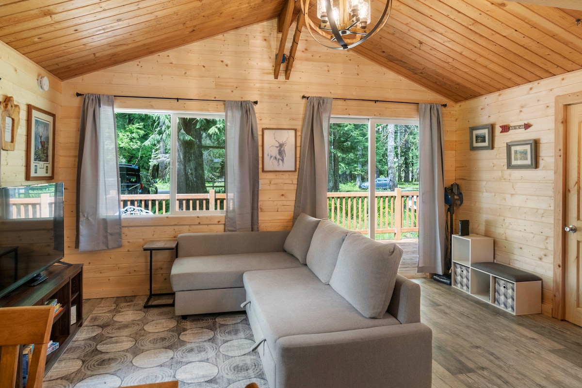 Relaksohu në dhomën e ndenjjes së rehatshme në katin kryesor, e ️përsosur për t 'u çlodhur pas një dite aventure në malin Rainier!