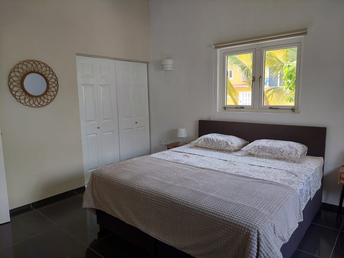 Chambre principale avec sommier de 180 x 200 avec salle de bain attenante et armoire intégrée spacieuse.

La climatisation est fournie.

Il y a aussi une télévision dans la chambre principale.
Ça fonctionne avec un Chromecast.