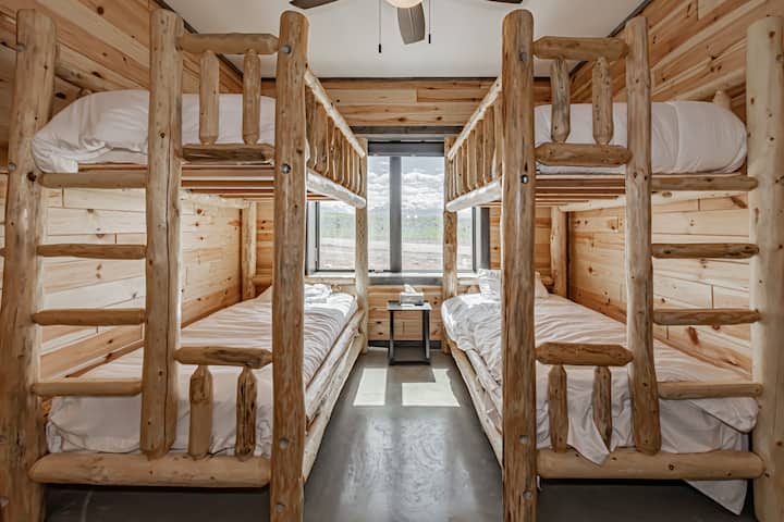 1 out of 2 custom bunk rooms.  Perfect for kids or larger groups.  Fun and functional sleeping space for group stays.