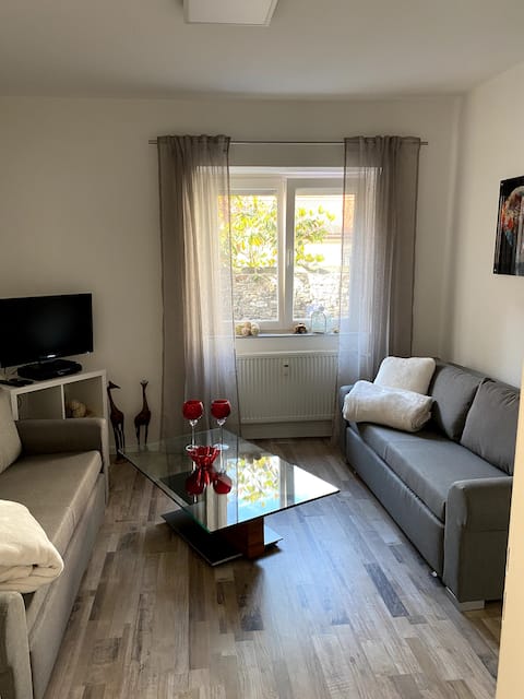 In the middle of the old town of Volkach.