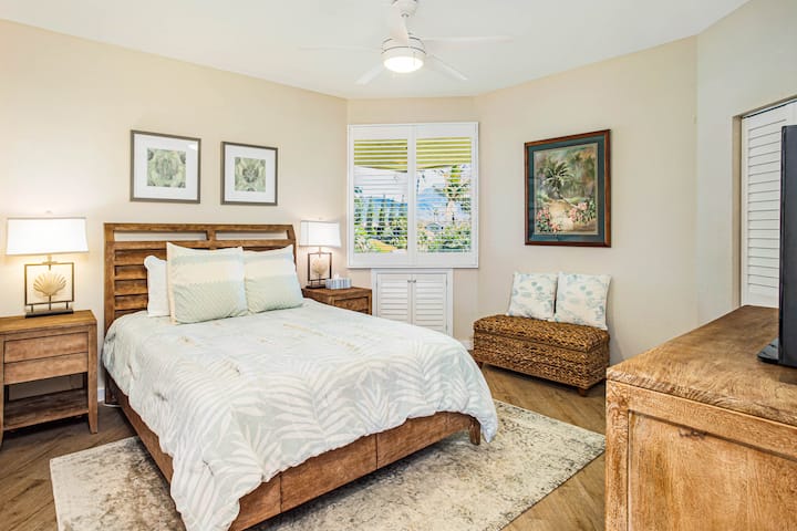 花园卧室-标准双人床、冷空调和山景