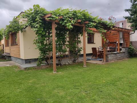 Cottage with a patio