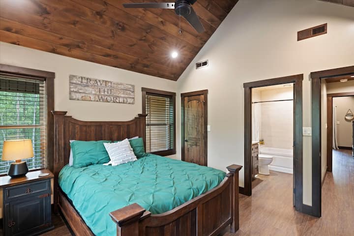 Upper level queen bedroom with memory foam mattress and attached bathroom!