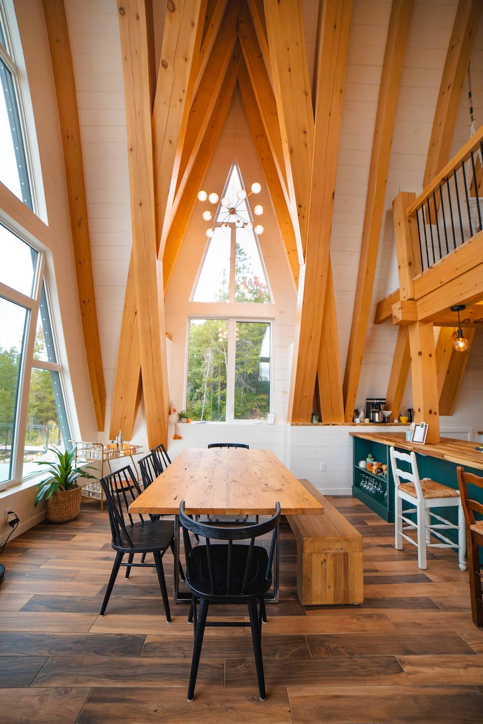 A black timber A-frame above the French River, French River, Ontario, Canada, photo 9 of 10