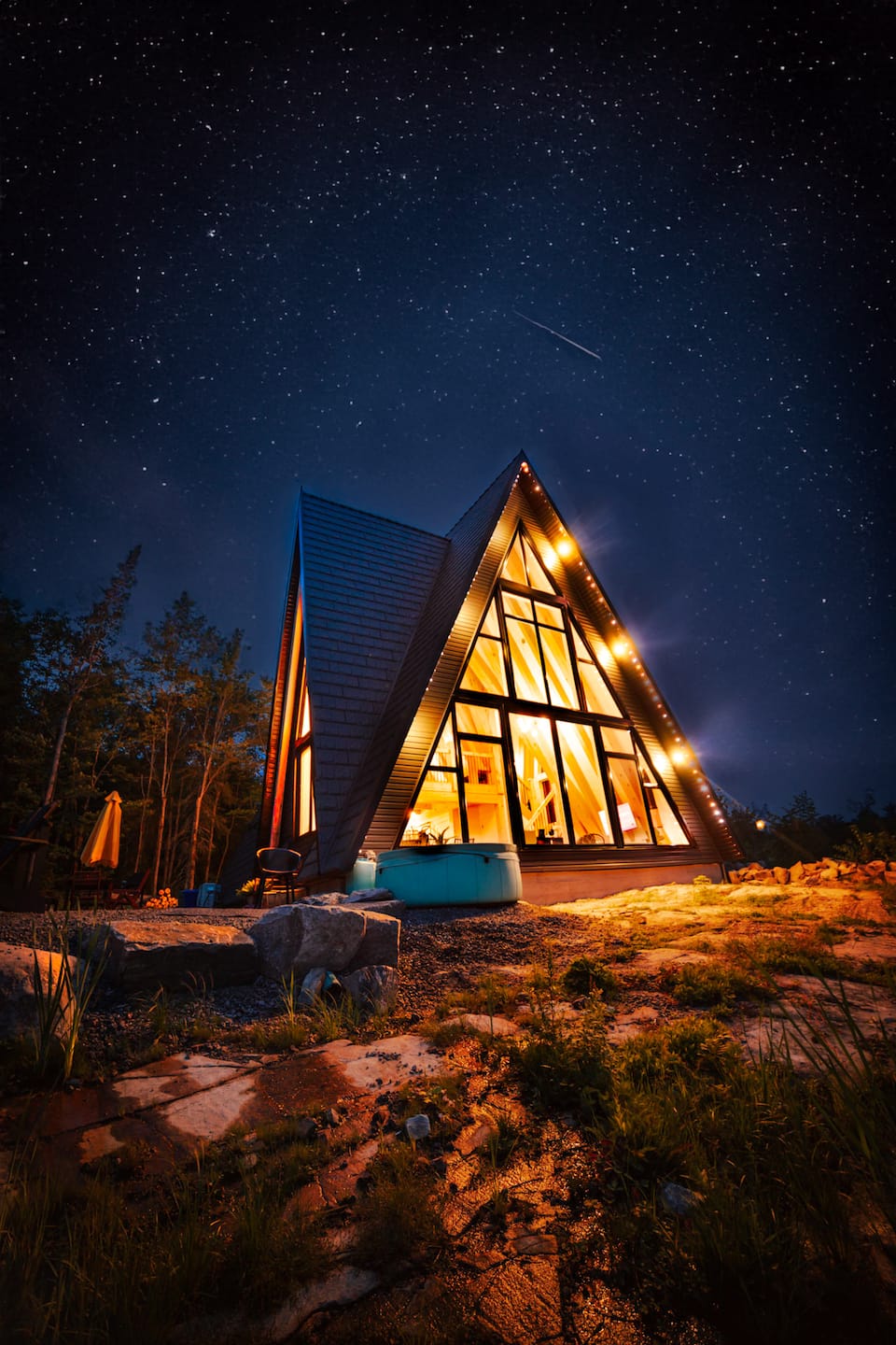 A black timber A-frame above the French River, French River, Ontario, Canada, photo 4 of 10