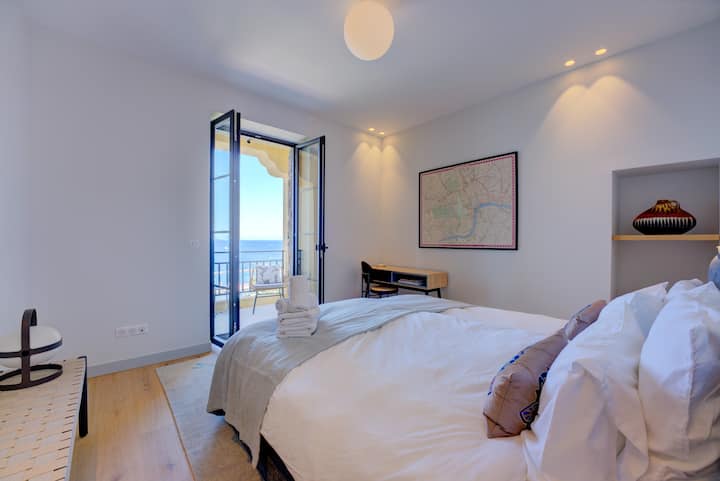 The third bedroom has a super-king bed, ensuite and French doors opening onto another terrace