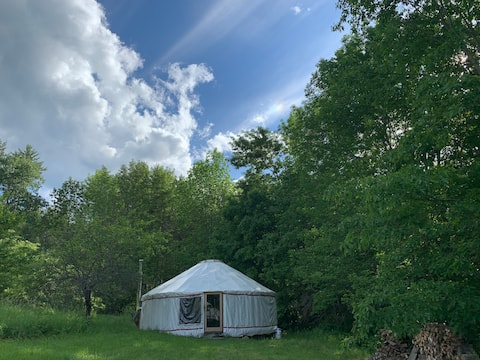 Cozy yurt with woodstove on serene Vermont farm