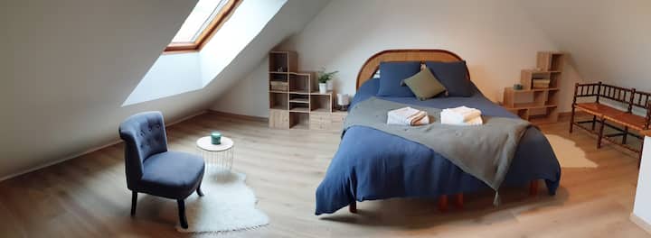  4th bedroom with solar velux. Peaceful and ideal for Michelin-starred skis lovers! 

160cms bed.  Air-conditioned. TV.

Park view.
