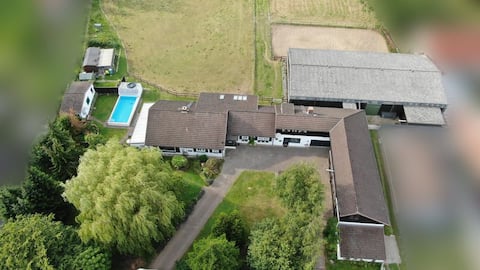 Outdoor pool, sauna and fireplace, country house hideaway