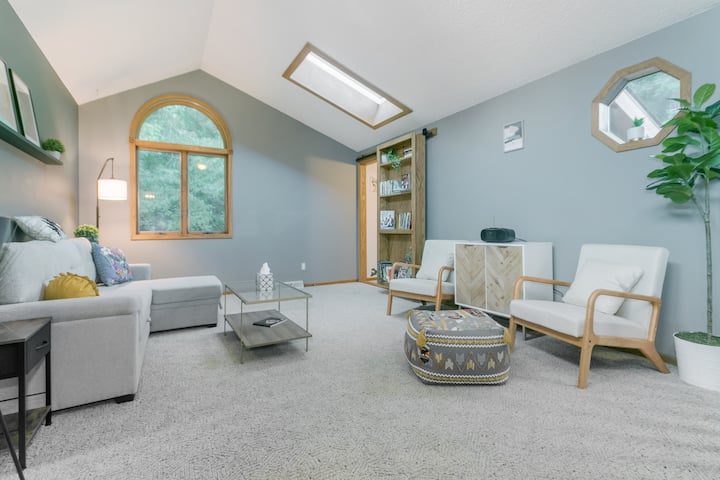 2nd floor living room - sliding bookshelf - secret kids' reading nook, perfect for a quiet night of reading or board games