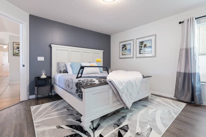 Primary (Master) Bedroom with king size bed, full walk in closet and attached full bathroom with walk in shower.  