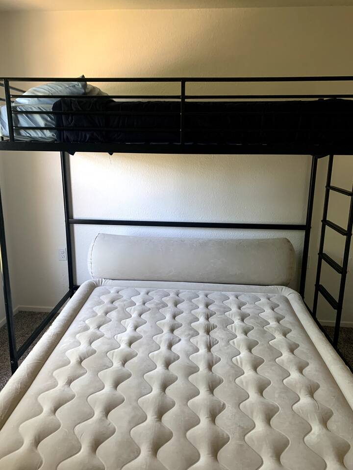 Twin loft bed, and queen air mattress available