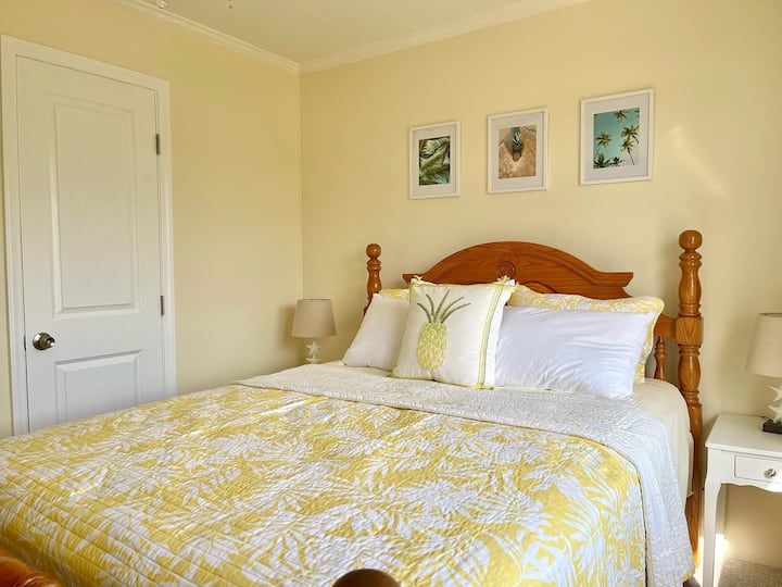 Soba Queen ima potpuno novi hibridni madrac od memorijske pjene, mali ormar, stalak za prtljagu i TV od 42"s ROKUOM. 