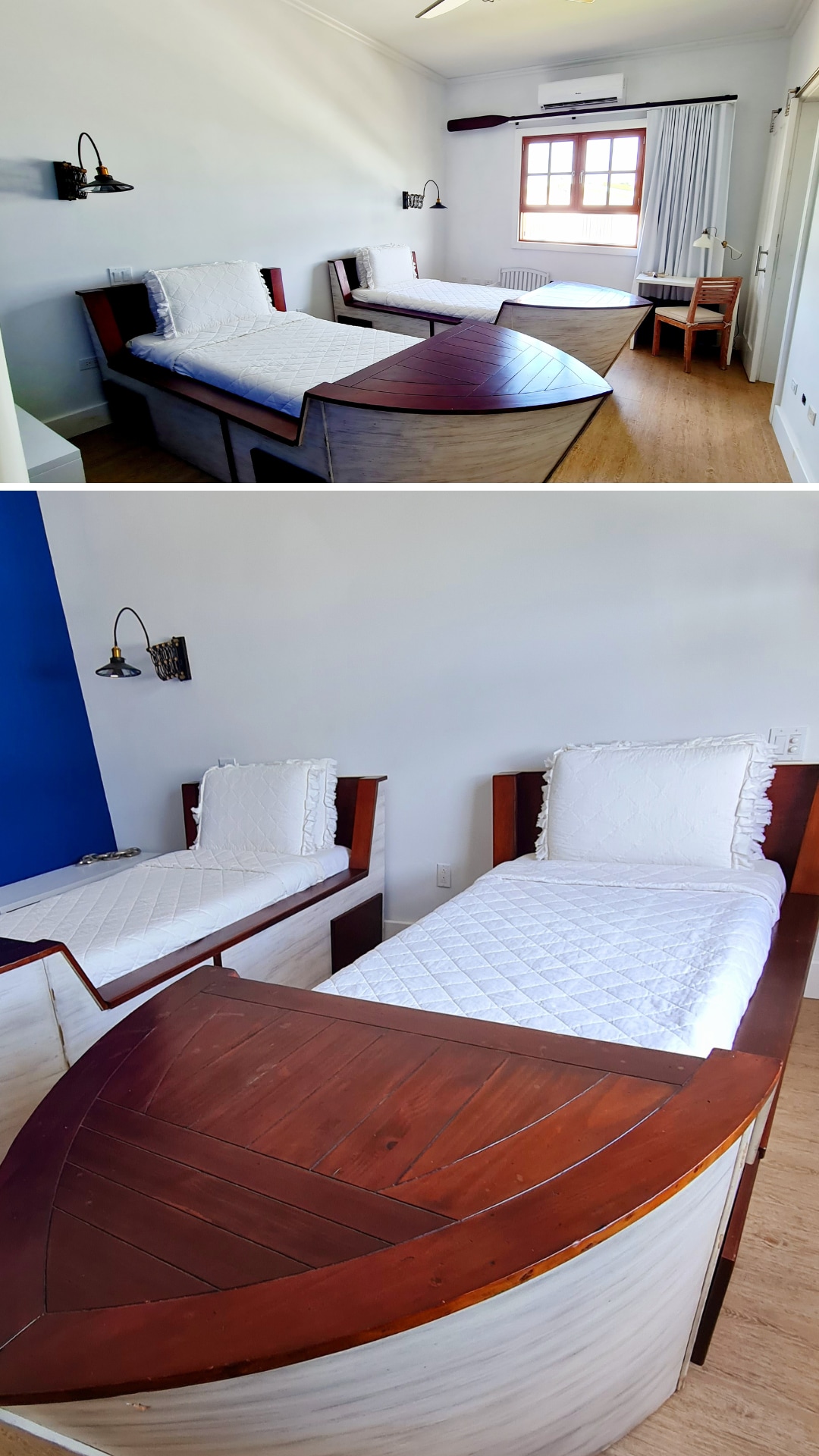 Chumba cha 3 cha kulala chenye vitanda pacha 2. Kipekee desturi alifanya mashua sura ya kitanda