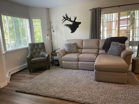 Riverside condo, new modern rustic decor sleeps 6