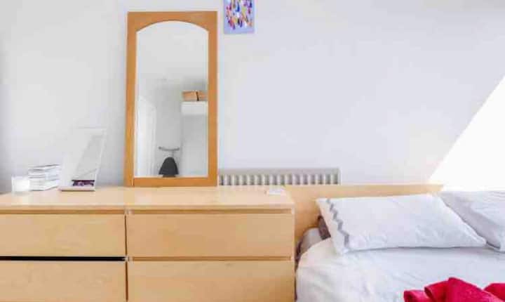 El dormitorio principal con almacenamiento para ropa.