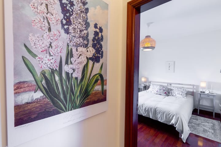 Bedroom, as seen from the Apartment B hallway at Casa dos Jacintos in  São Jacinto, Aveiro, Portugal