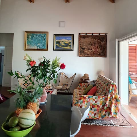 Navy bedroom and bathroom at the Amirade!