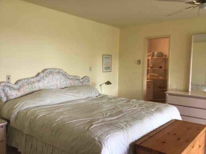 Lit King Size, chambre spacieuse donnant sur la terrasse en bord de lac