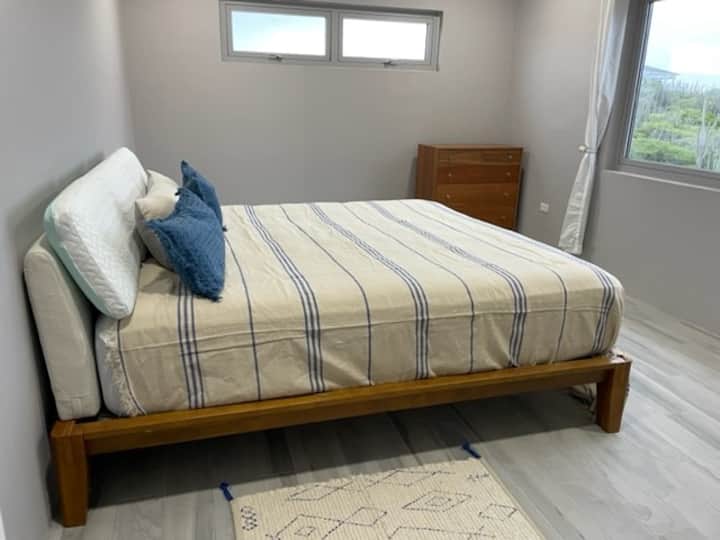 Master #4 with views of the backyard and local Aruba hills.  Extra large unique curved shower/bathroom