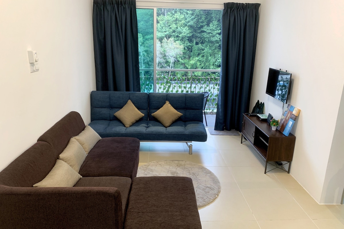 ห้องนั่งเล่นพร้อมโซฟาโซฟาเบดและทีวี