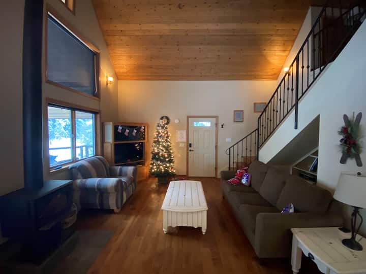 Dnevni boravak s Roku uređajem za TV i kaučem na razvlačenje.