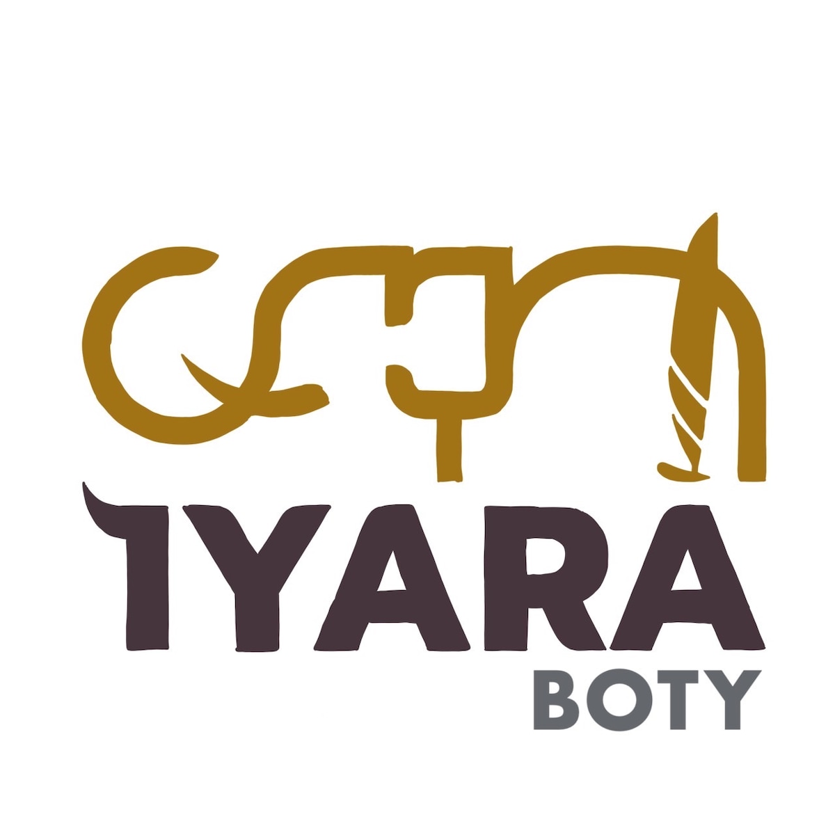 The logo features a stylized representation of the name 'Iyara Boty' in two contrasting colors. The design combines fluid lines and distinct shapes, creating a modern aesthetic. The text is bold, ensuring clarity and visibility, while the artistic elements suggest a connection to nature.