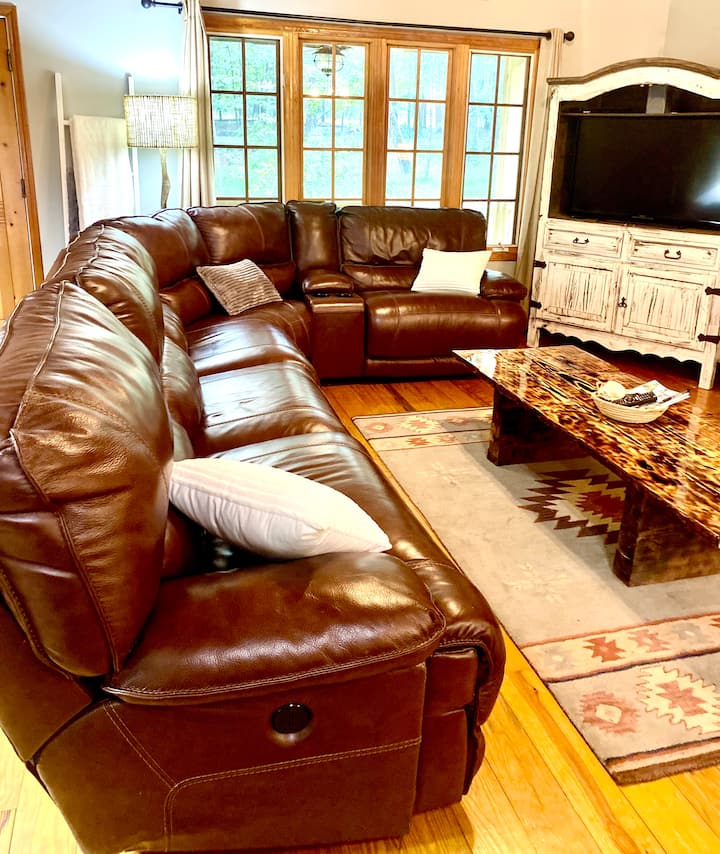 Comfy and cozy, reclining sofa with plenty of room for the whole family
