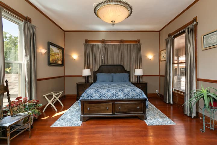 The Piedmont room, is the private bedroom with a queen size bed in the Grey Gables.