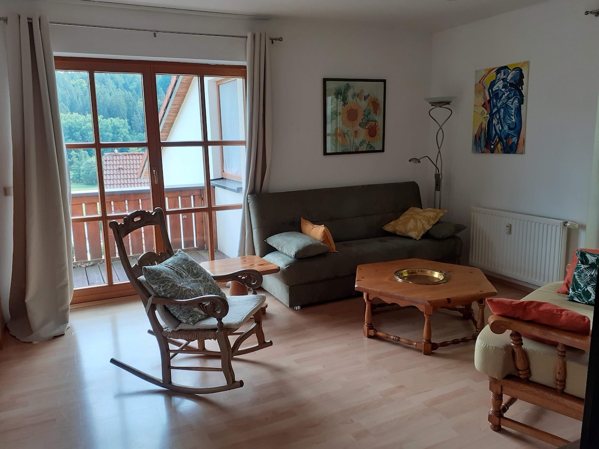 Sala de estar con balcón orientado al sur y vistas del Schwarzachtal