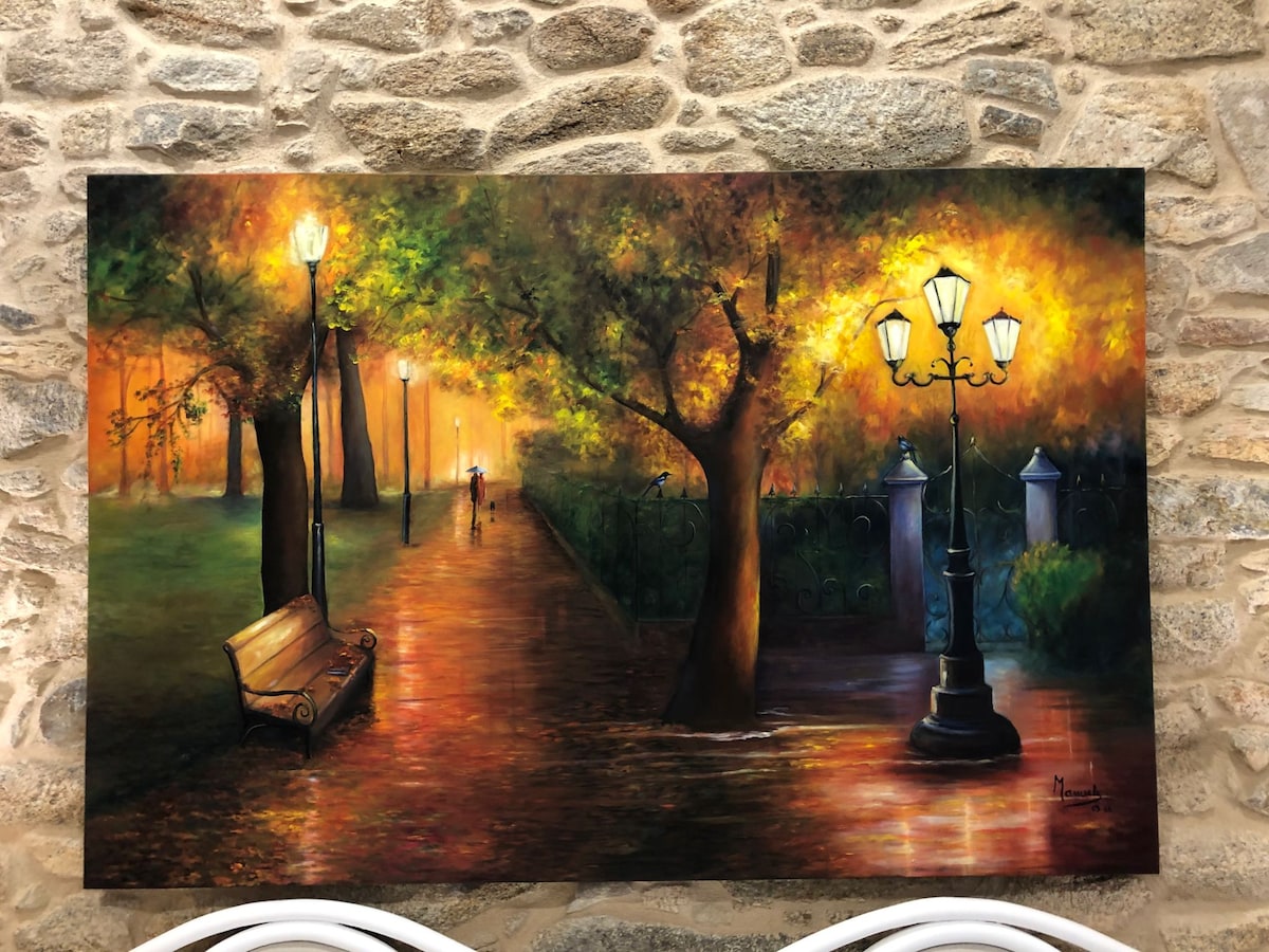 Handgeschilderde olie in de slaapkamer