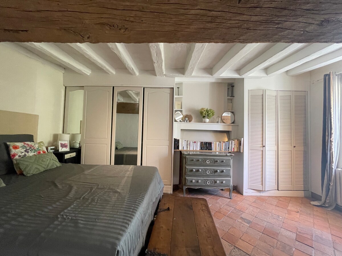 SUITE PARENTALE en RDC, un lit 160 un canapé lit grandes penderies, porte sur jardin.