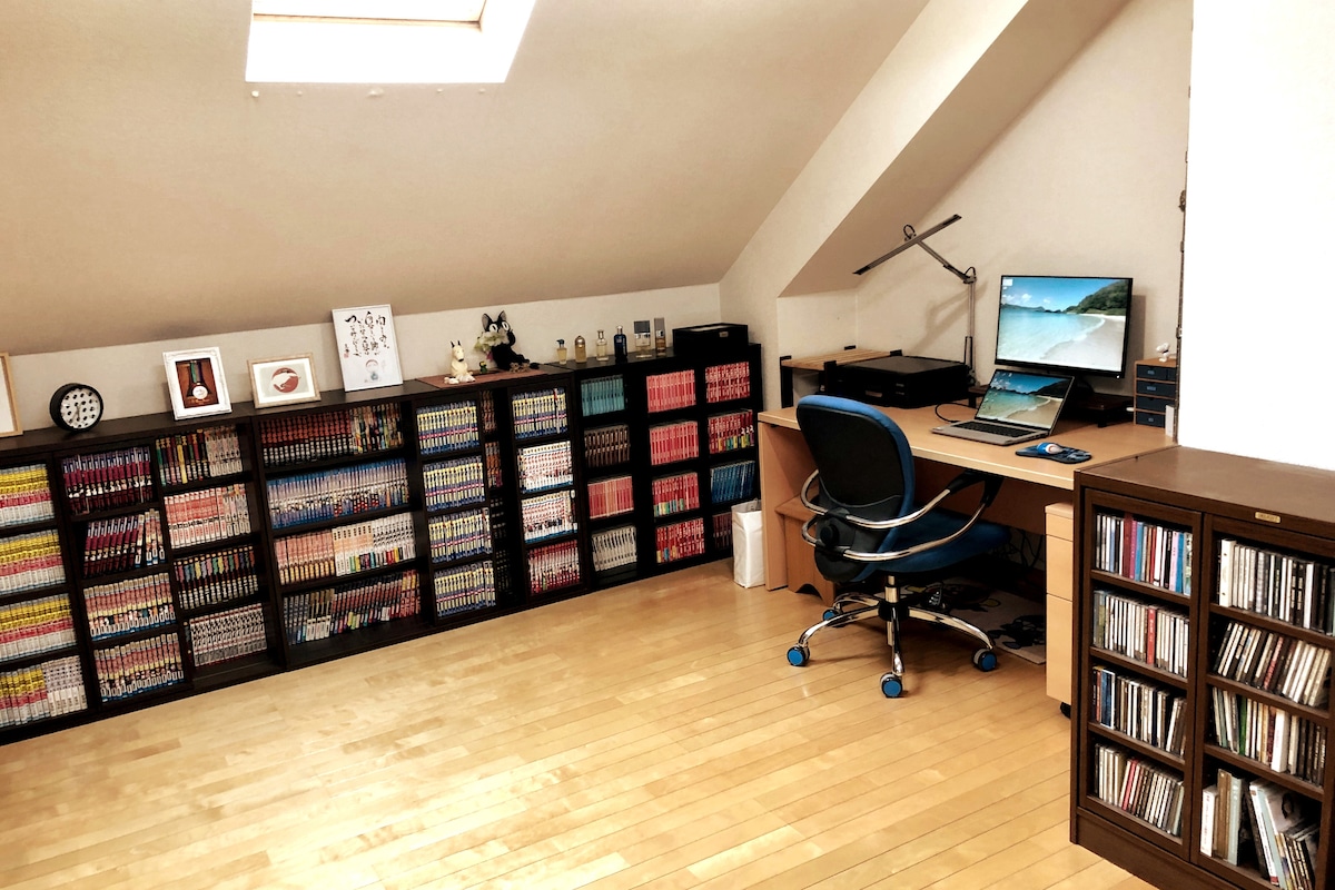 هذه هي الغرفة 2.
ستكون مكتبة المضيف.
مع الكثير من الرسوم الهزلية وأجهزة الكمبيوتر والأقراص المدمجة ، انها ليست مملة.